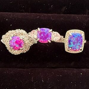 Dazzling Silver and Pink Opal Ring Trio